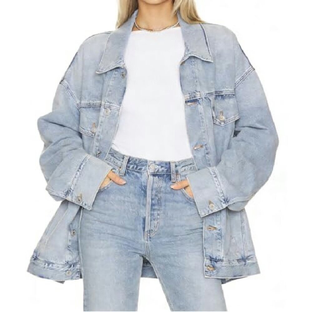 Oversized Boyfriend Denim Jacket Vintage Washed Casual Loose Fit - Picture 5 of 7